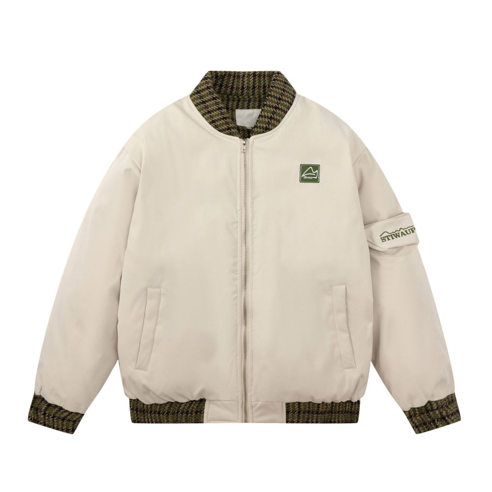 GrogeousBen  Unisex Winter American style spliced baseball jacket cotton coat men's and women's loose sports thickened jacket versatile casual cotton clothing.