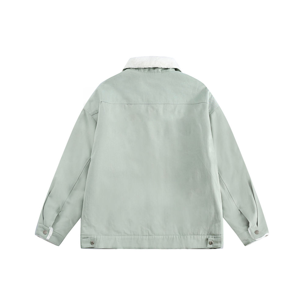 GrogeousBen  Unisex Winter American retro style sticker pocket double-sided cotton jacket.