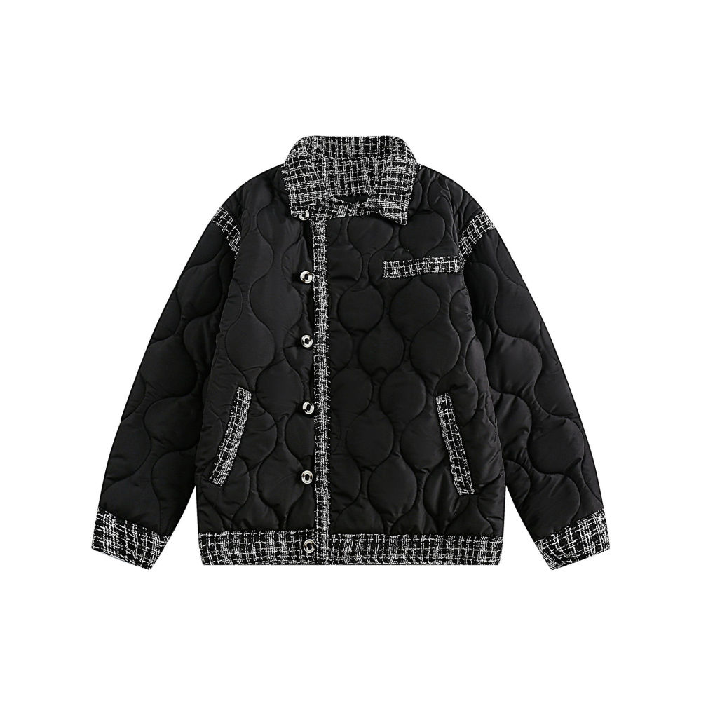 GrogeousBen  Unisex Splicing Chanel-style cotton-padded jacket  winter coat new plaid trend retro diamond lattice cotton cotton clothing