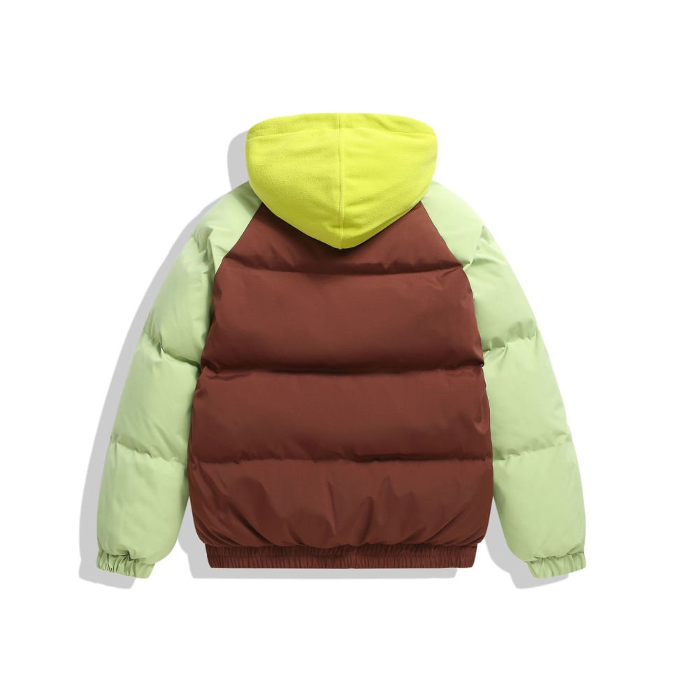 GrogeousBen  Unisex Retro color collision fake two-piece  winter bread clothing loose cotton coat thick hooded jacket.