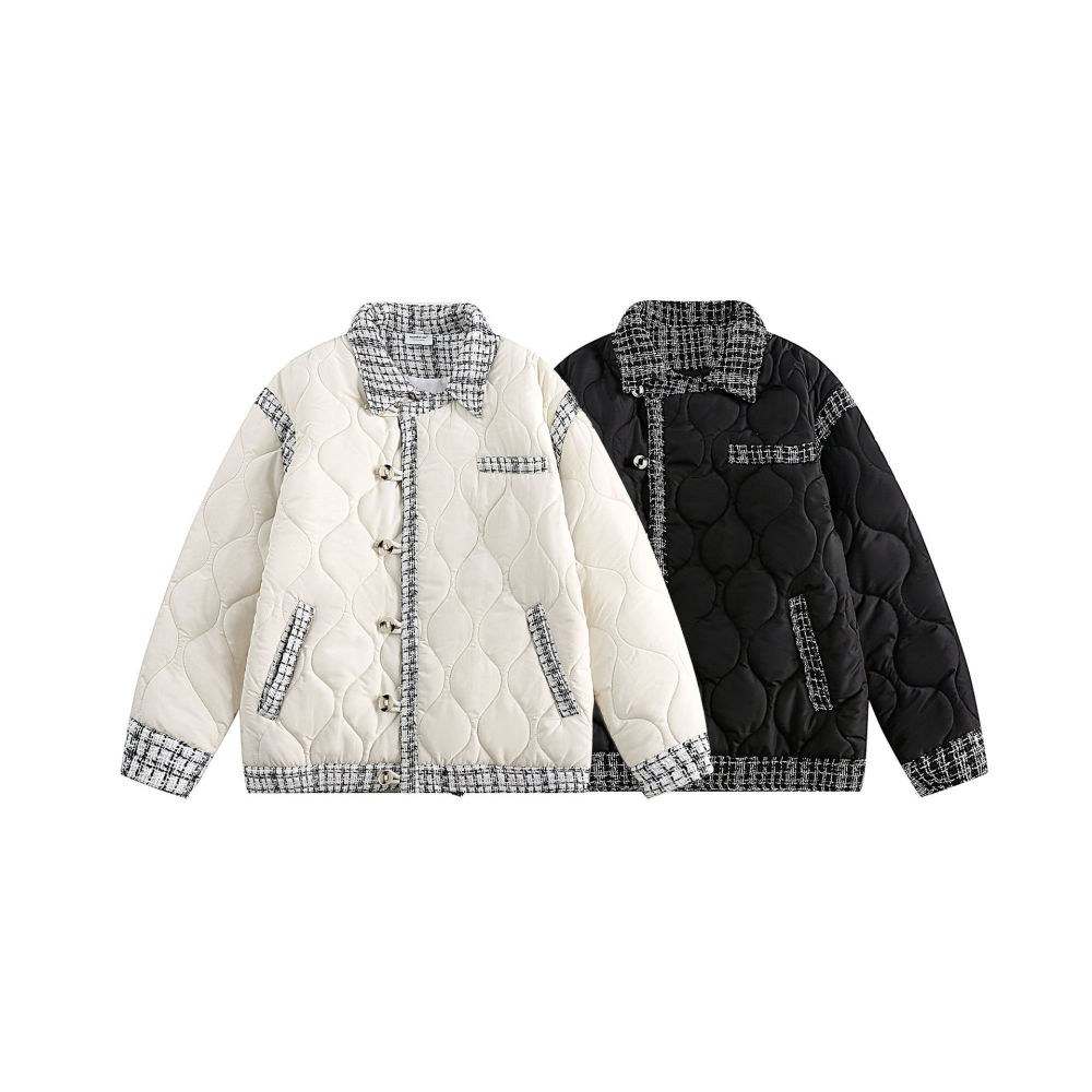 GrogeousBen  Unisex Splicing Chanel-style cotton-padded jacket  winter coat new plaid trend retro diamond lattice cotton cotton clothing