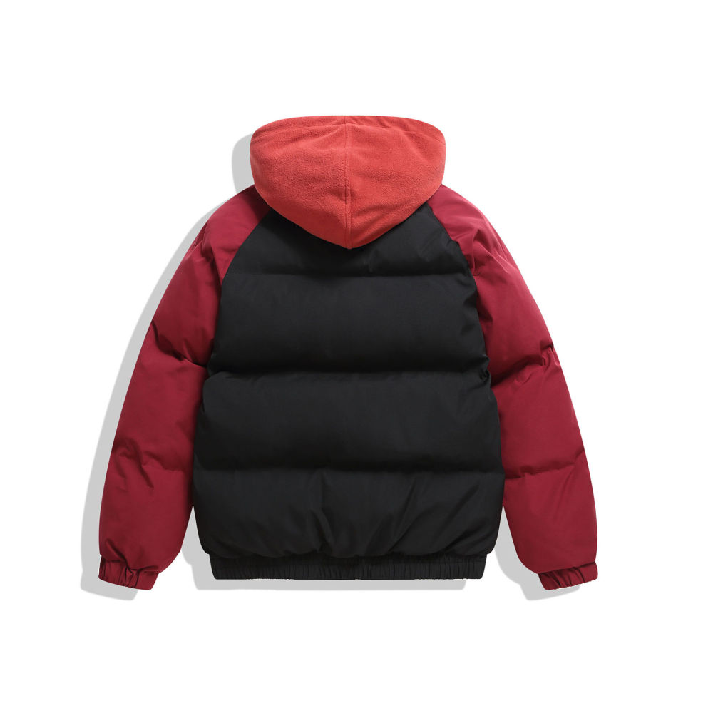 GrogeousBen  Unisex Retro color collision fake two-piece  winter bread clothing loose cotton coat thick hooded jacket.
