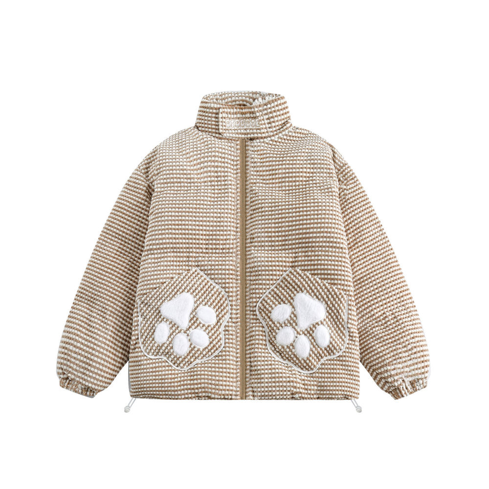 GrogeousBen  Unisex Grid plush bear bread clothing cotton coat female male winter loose warm milk breath top coat cotton clothing