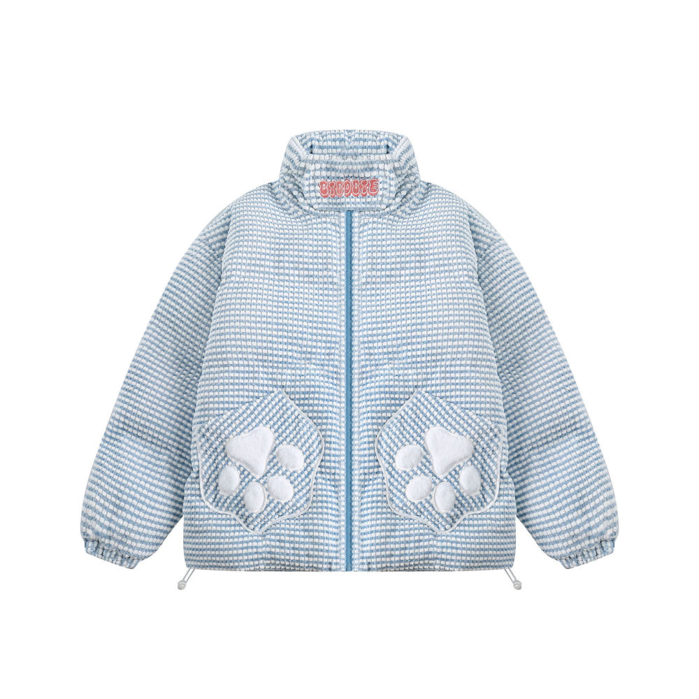 GrogeousBen  Unisex Grid plush bear bread clothing cotton coat female male winter loose warm milk breath top coat cotton clothing