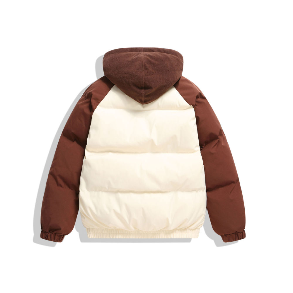 GrogeousBen  Unisex Retro color collision fake two-piece  winter bread clothing loose cotton coat thick hooded jacket.