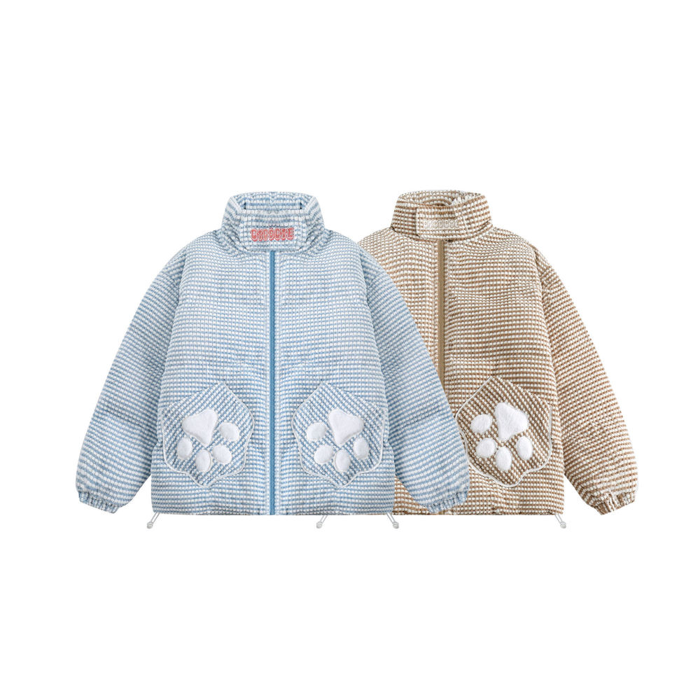 GrogeousBen  Unisex Grid plush bear bread clothing cotton coat female male winter loose warm milk breath top coat cotton clothing
