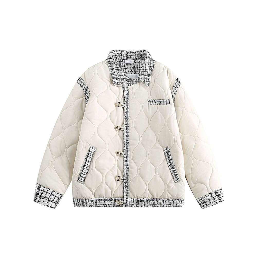 GrogeousBen  Unisex Splicing Chanel-style cotton-padded jacket  winter coat new plaid trend retro diamond lattice cotton cotton clothing
