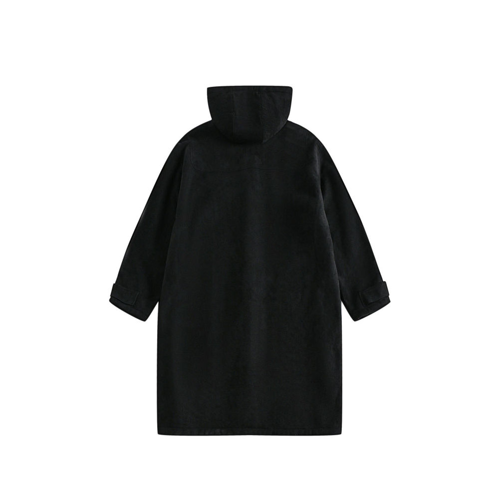 GrogeousBen  Unisex  Retro plus velvet cow horn buckle woolen coat medium long hooded woolen windbreaker coat.