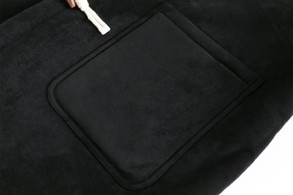 GrogeousBen  Unisex  Retro plus velvet cow horn buckle woolen coat medium long hooded woolen windbreaker coat.