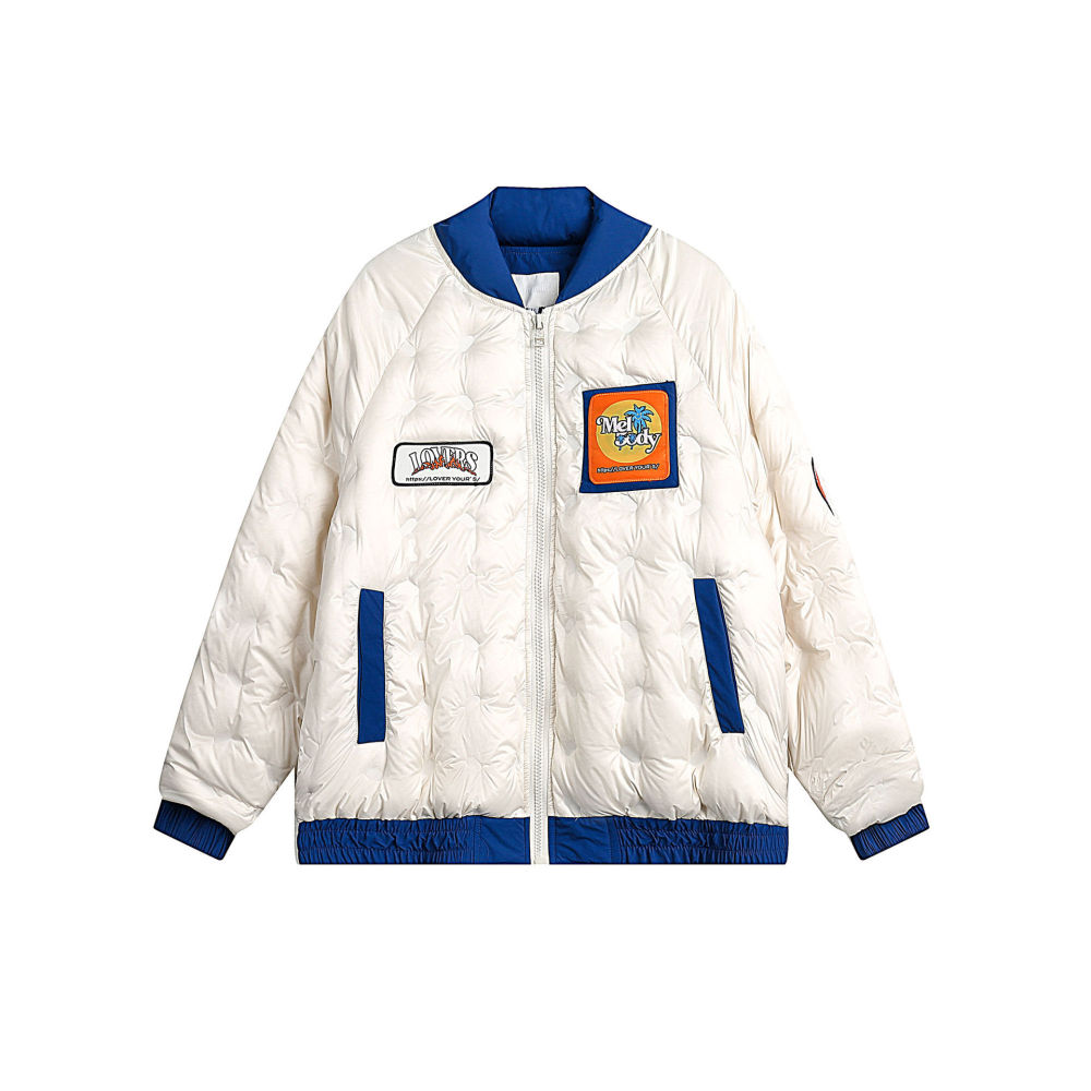 GrogeousBen  Unisex White duck down feather jacket  street lightweight baseball jacket warm outerwear casual down jacket