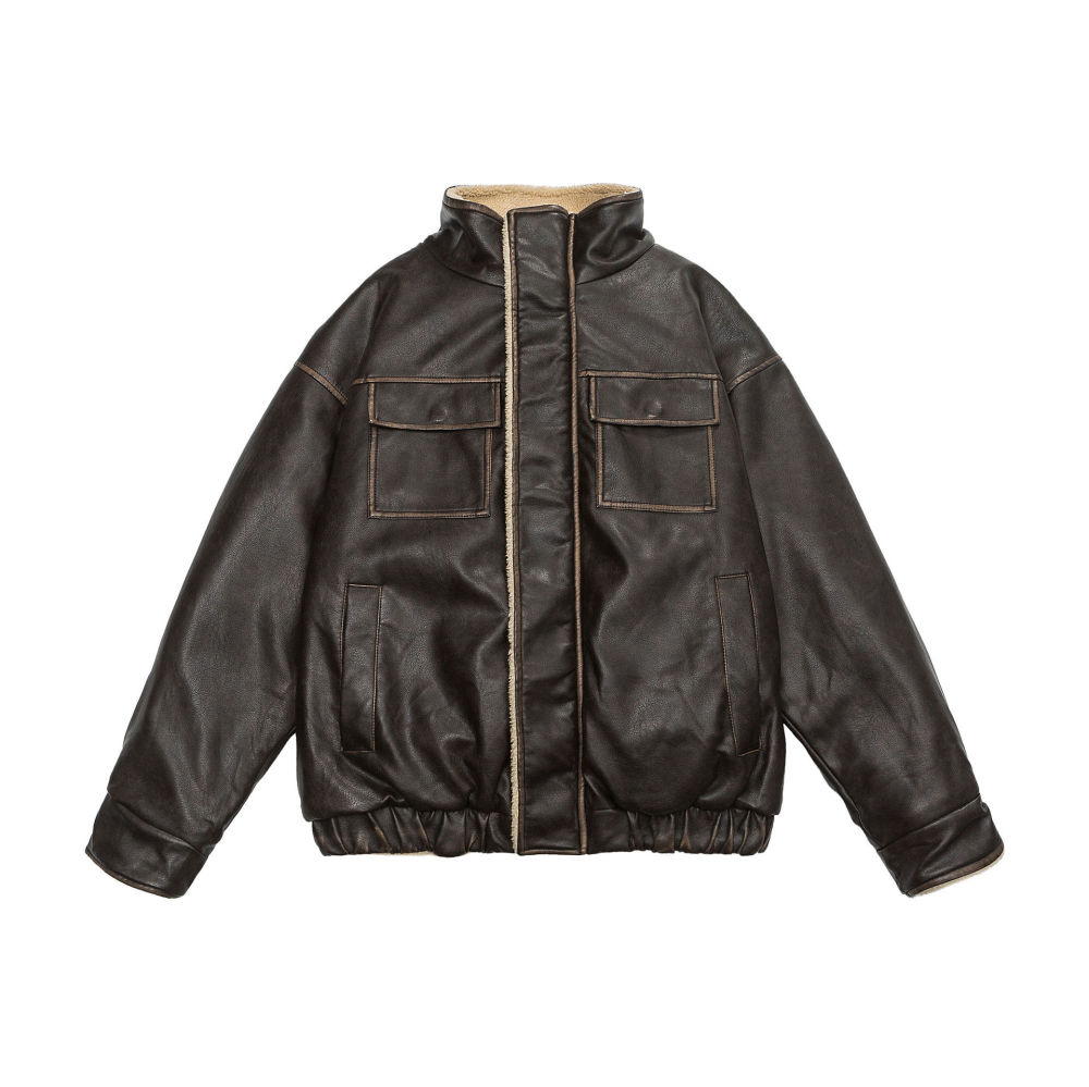 GrogeousBen  Unisex American vintage thickened jacket with fur and leather, pilot cotton flight suit.