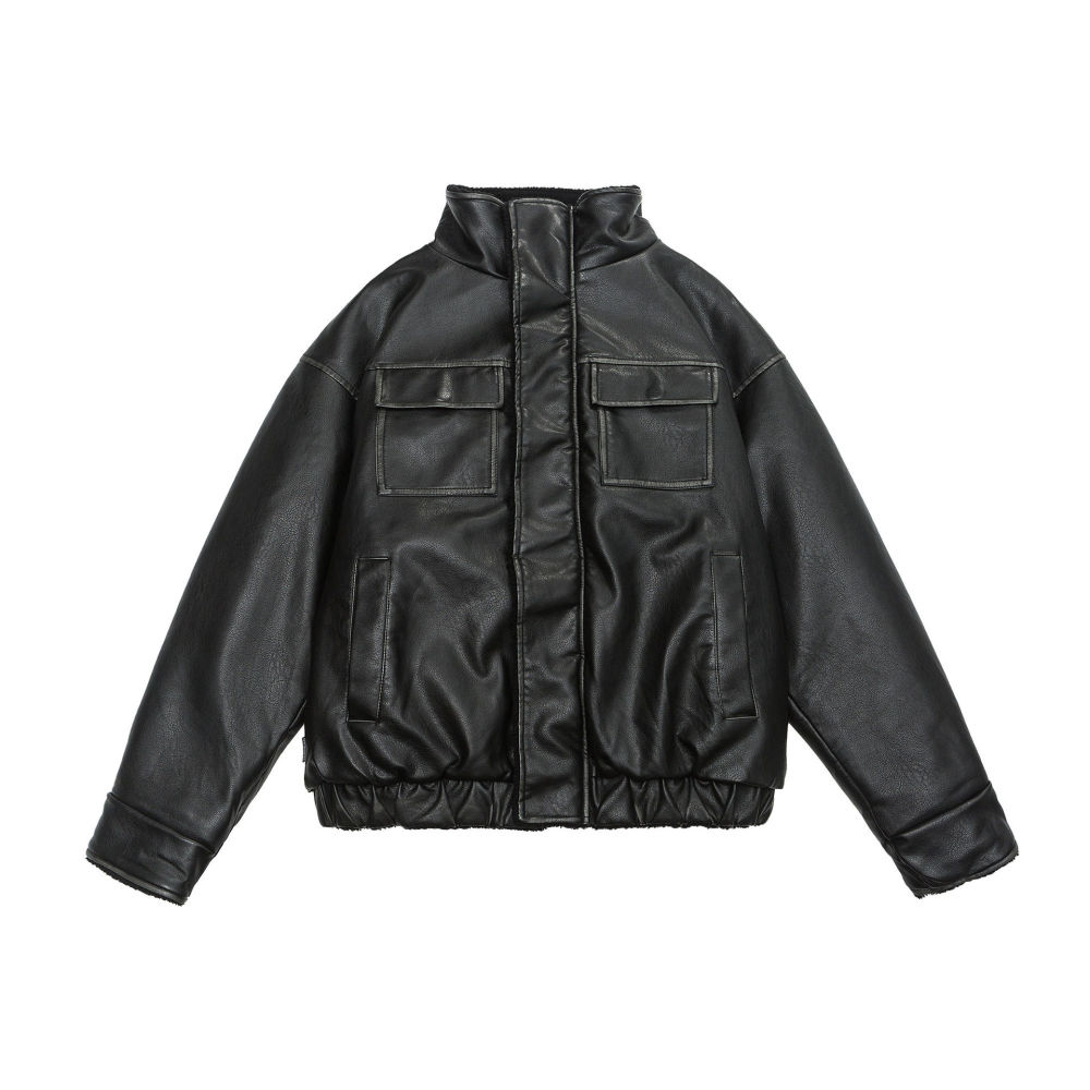 GrogeousBen  Unisex American vintage thickened jacket with fur and leather, pilot cotton flight suit.
