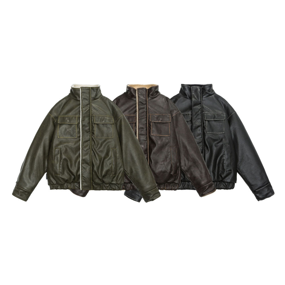 GrogeousBen  Unisex American vintage thickened jacket with fur and leather, pilot cotton flight suit.