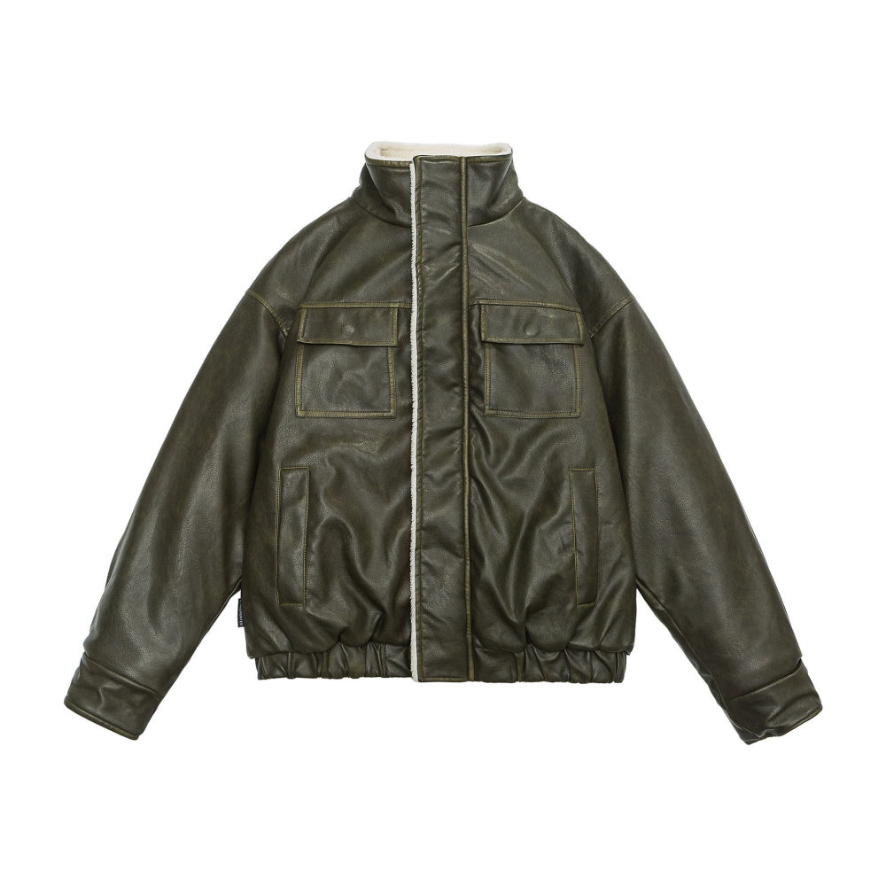 GrogeousBen  Unisex American vintage thickened jacket with fur and leather, pilot cotton flight suit.
