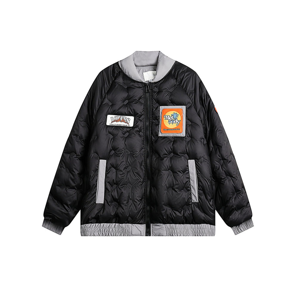 GrogeousBen  Unisex White duck down feather jacket  street lightweight baseball jacket warm outerwear casual down jacket