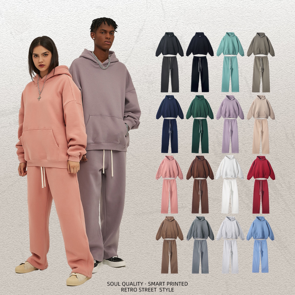 GrogeousBen  Unisex New autumn and winter loose-fitting plus velvet trendy brand hoodie oversize hooded trendy men's hoodie pants set