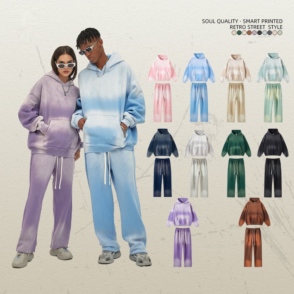 GrogeousBen  Unisex Autumn and winter new 360g trendy hoodie for men, spray-dyed, thickened with a hood, trendy men's hoodie and pants set.