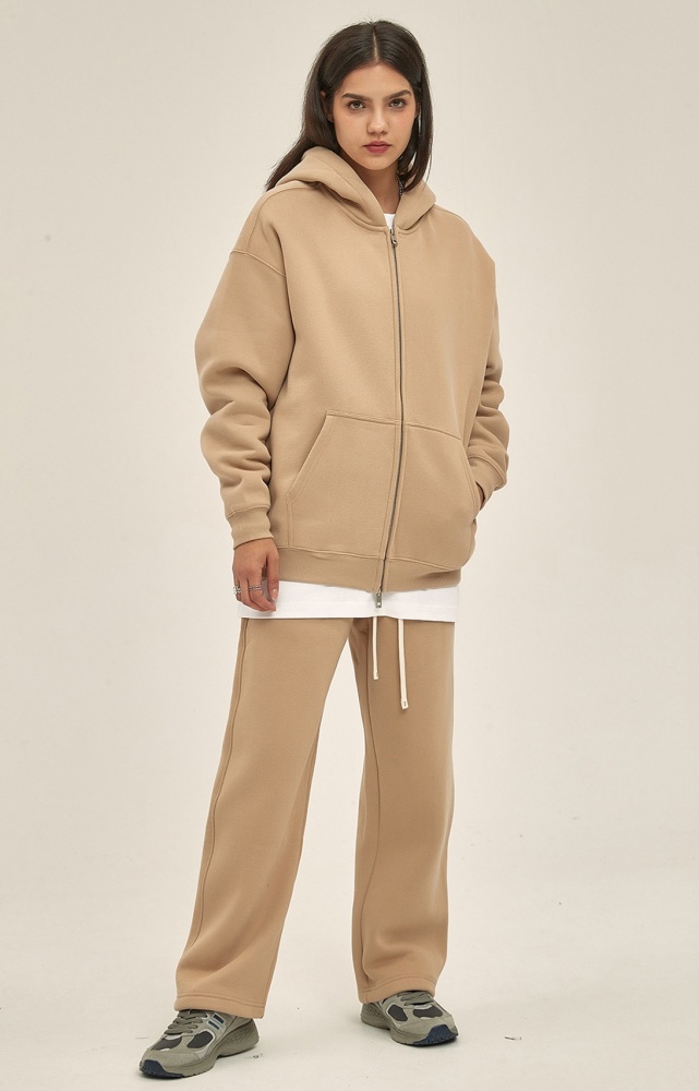 GrogeousBen  Unisex Autumn and winter new thickened 350g American style brand zipper with added fleece sweatshirt and pants set