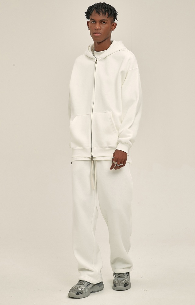 GrogeousBen  Unisex Autumn and winter new thickened 350g American style brand zipper with added fleece sweatshirt and pants set