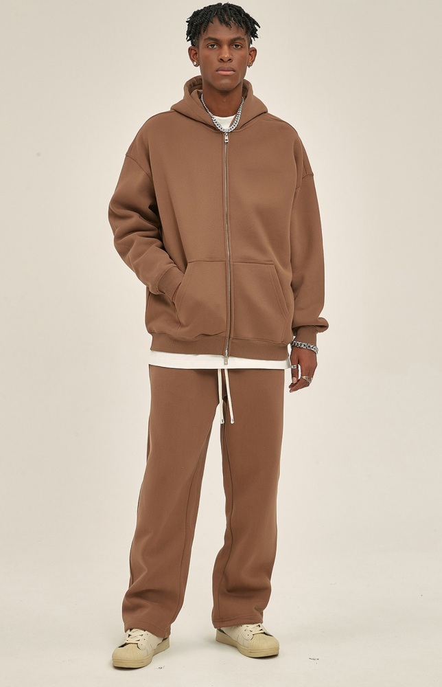 GrogeousBen  Unisex Autumn and winter new thickened 350g American style brand zipper with added fleece sweatshirt and pants set