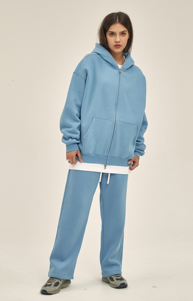 GrogeousBen  Unisex Autumn and winter new thickened 350g American style brand zipper with added fleece sweatshirt and pants set