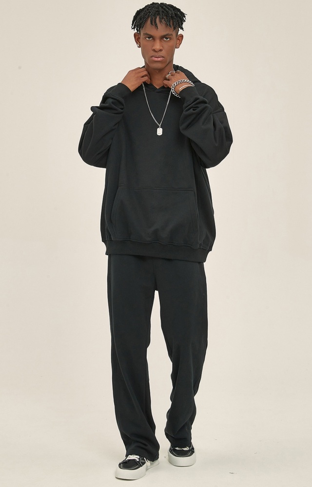 GrogeousBen  Unisex Autumn and winter new 350g looped thin spliced hooded men's sweatshirt oversize loose sports suit