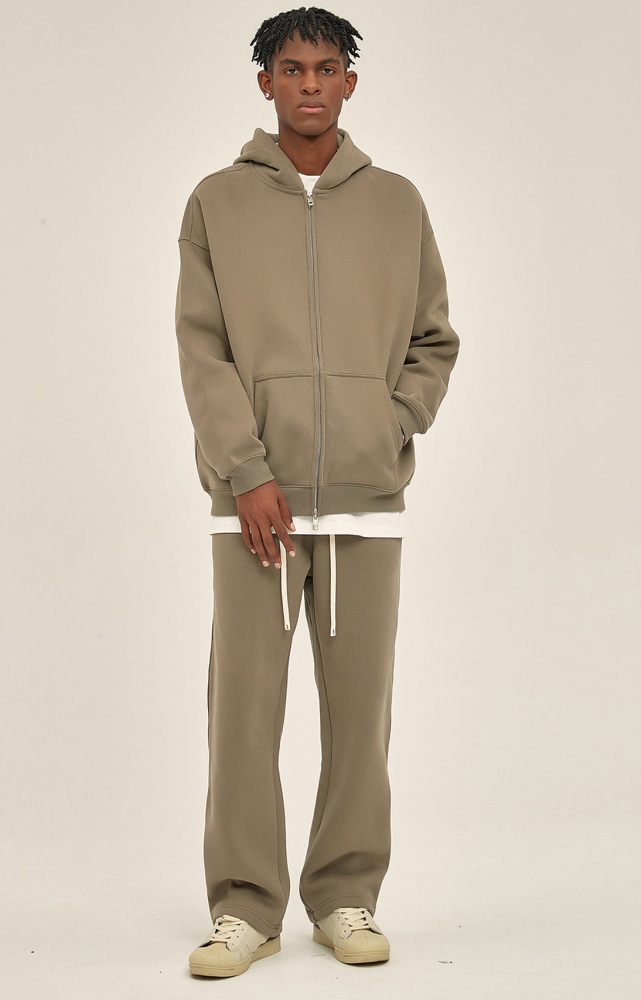 GrogeousBen  Unisex Autumn and winter new thickened 350g American style brand zipper with added fleece sweatshirt and pants set