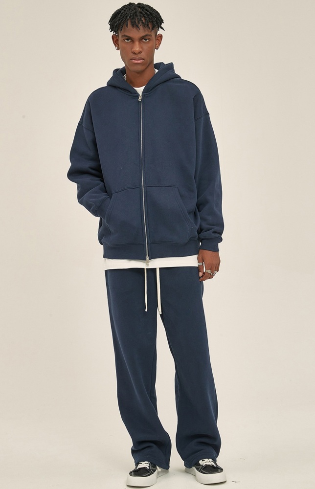 GrogeousBen  Unisex Autumn and winter new thickened 350g American style brand zipper with added fleece sweatshirt and pants set