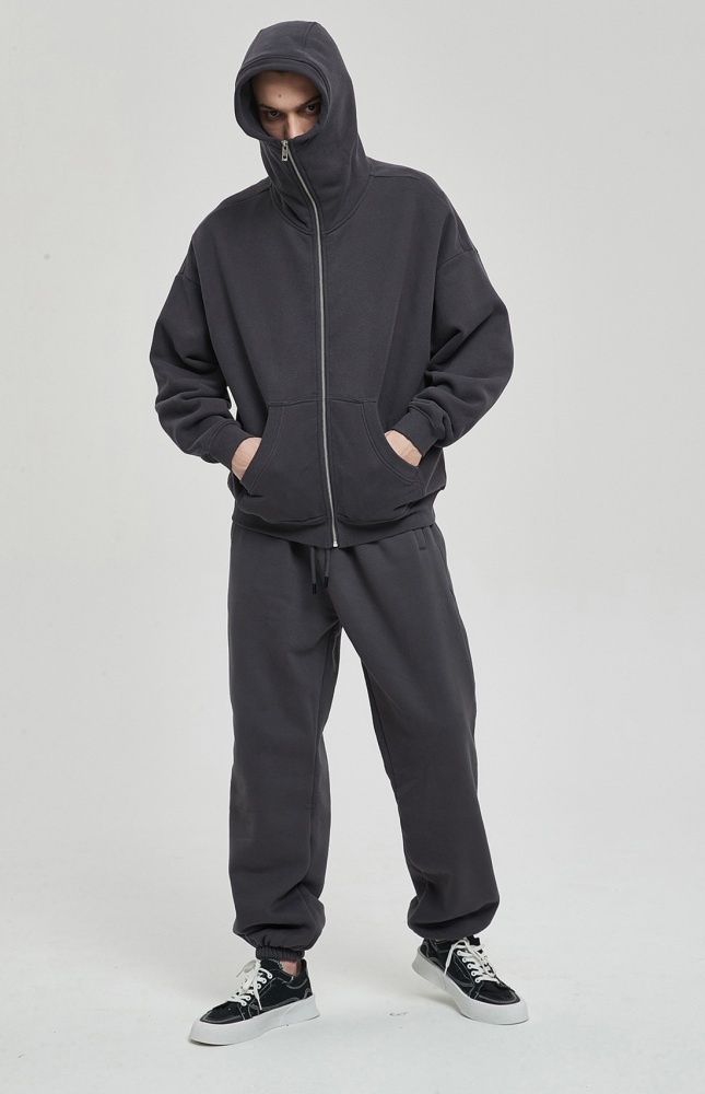 GrogeousBen  Unisex Autumn and winter new dark 360g fleece thickened suit with mask, zipper, and hood sweatshirt set