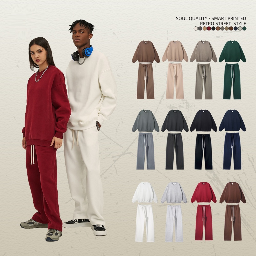 GrogeousBen  Unisex Autumn and winter new 350g dopamine plus velvet thickened oversize loose trendy men's wear sweatpants suit