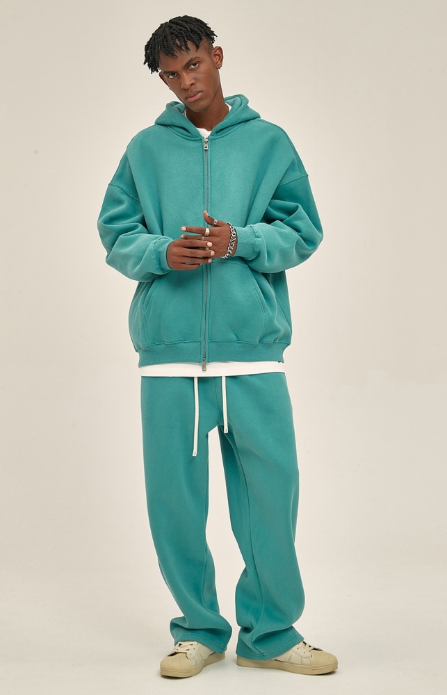 GrogeousBen  Unisex Autumn and winter new thickened 350g American style brand zipper with added fleece sweatshirt and pants set