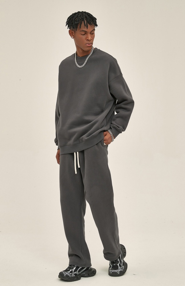 GrogeousBen  Unisex Autumn and winter new 350g dopamine plus velvet thickened oversize loose trendy men's wear sweatpants suit