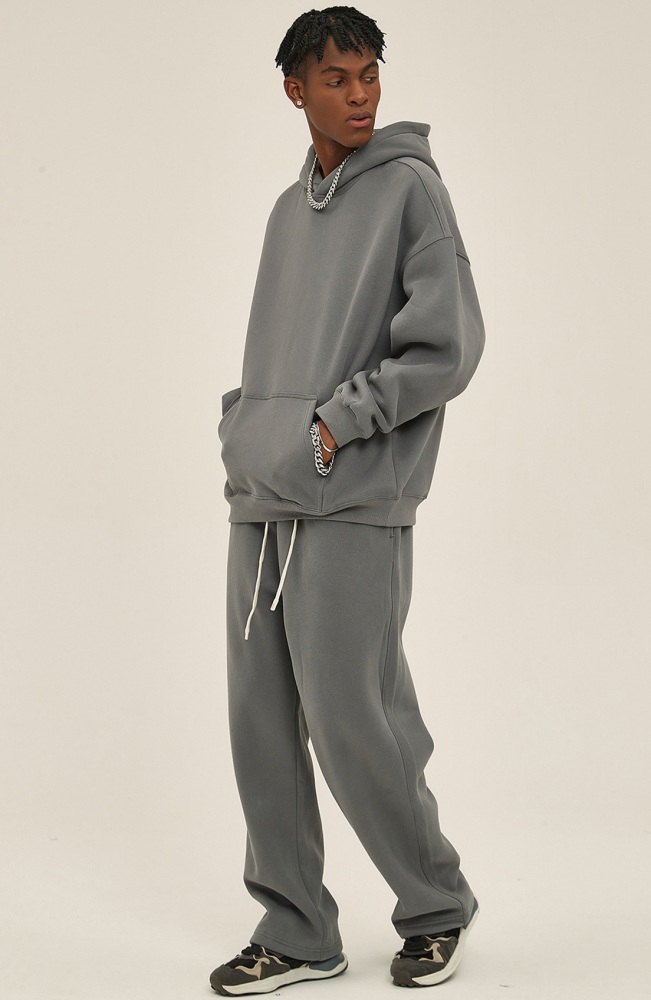 GrogeousBen  Unisex New autumn and winter loose-fitting plus velvet trendy brand hoodie oversize hooded trendy men's hoodie pants set