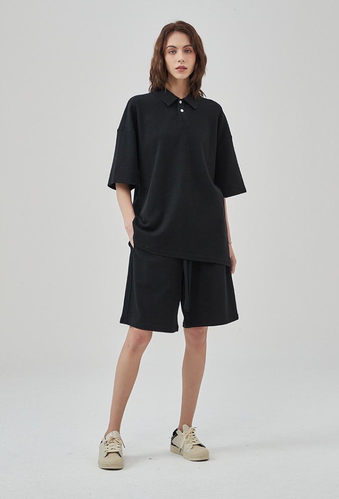 GrogeousBen  Unisex Breathable diamond pattern waffle grid shorts set. Loose casual top with wide-leg shorts.
