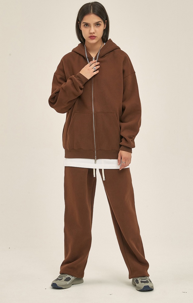 GrogeousBen  Unisex Autumn and winter new thickened 350g American style brand zipper with added fleece sweatshirt and pants set