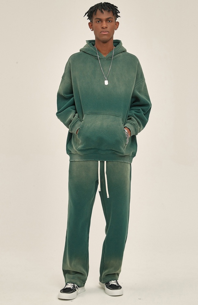 GrogeousBen  Unisex Autumn and winter new 360g trendy hoodie for men, spray-dyed, thickened with a hood, trendy men's hoodie and pants set.