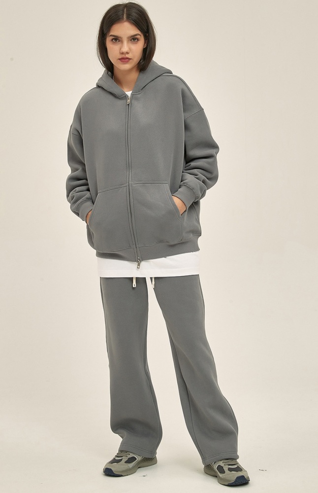 GrogeousBen  Unisex Autumn and winter new thickened 350g American style brand zipper with added fleece sweatshirt and pants set