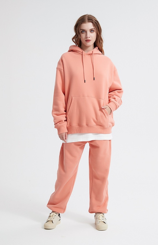 GrogeousBen  Unisex Autumn and winter new 360g flannel solid color hooded sweatshirt set, loose plus velvet Trendy sweatshirt