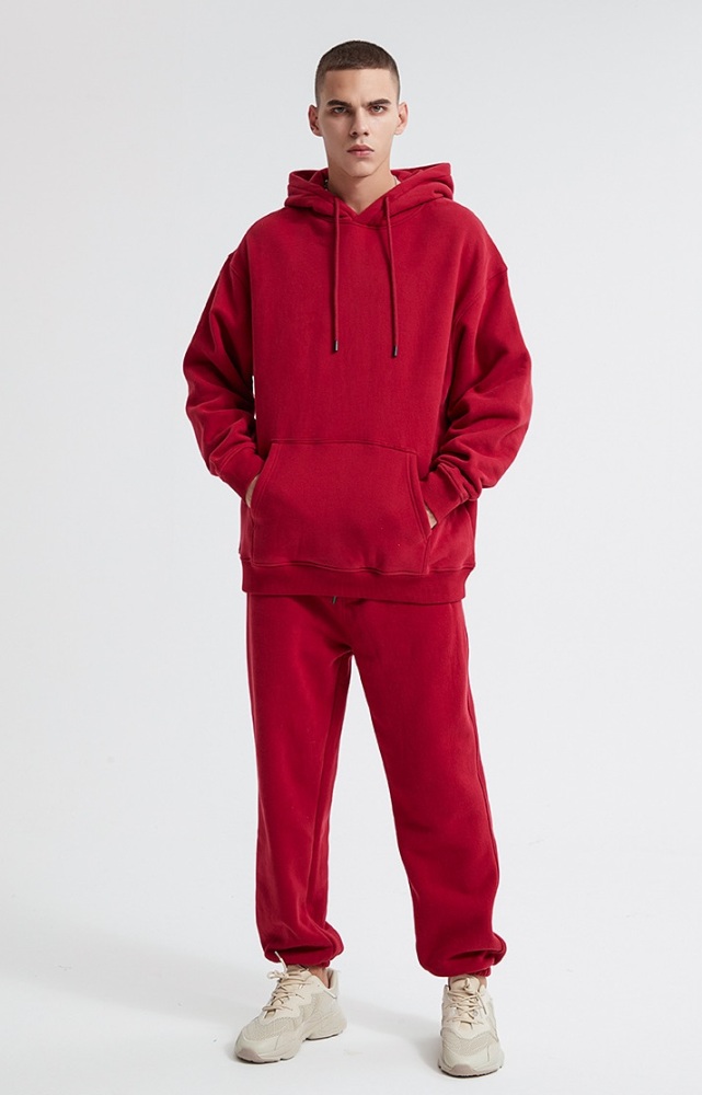 GrogeousBen  Unisex Autumn and winter new 360g flannel solid color hooded sweatshirt set, loose plus velvet Trendy sweatshirt