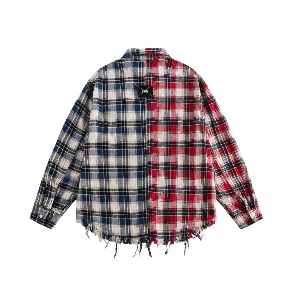 GrogeousBen  Unisex 2024 Spring New Contrast Plaid Printed Long Sleeve Shirt Top Loose Couple Shirt Top for Men