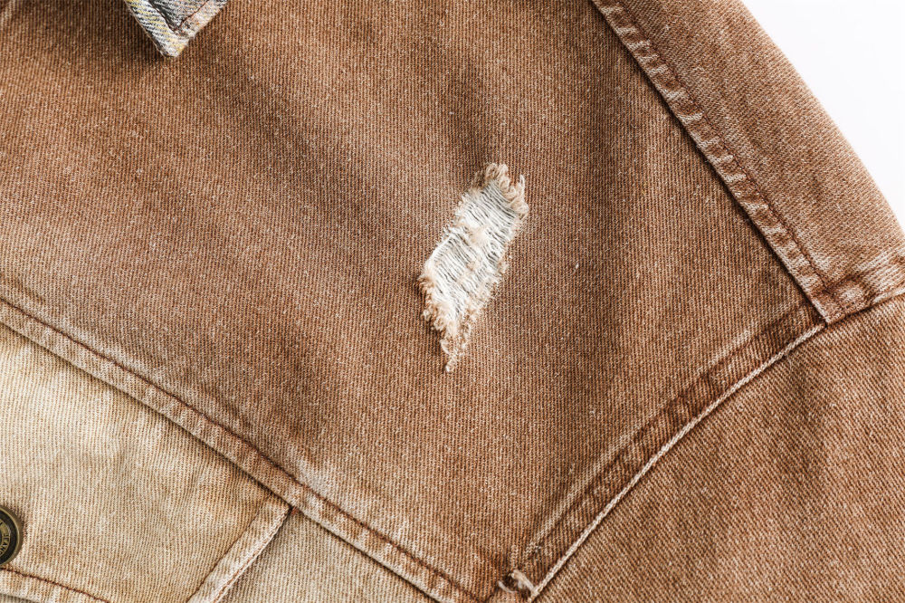 GrogeousBen  Unisex 2024 spring new ripped and worn-out white patchwork denim jacket for men, loose fit couple's patchwork top.