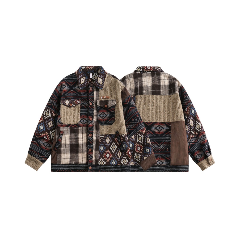GrogeousBen  Unisex 2024 spring new ethnic style multi-pocket spliced jacket coat top for men and couples' Japanese loose top