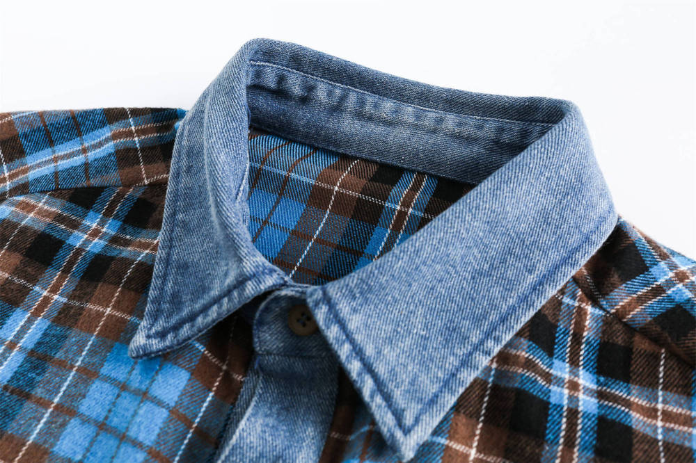 GrogeousBen  Unisex 2024 American retro plaid splicing design long-sleeved shirt men's spring loose trendy niche shirt