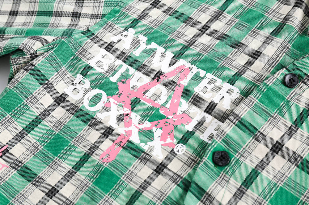 GrogeousBen  Unisex 2024 new spring irregular splicing plaid shirt men's American retro green plaid shirt jacket couple
