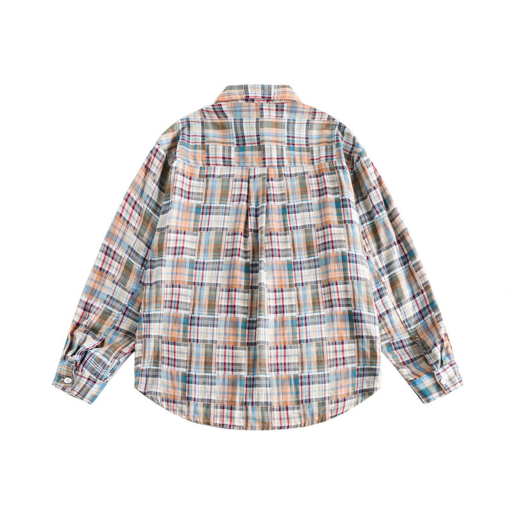 GrogeousBen  Unisex 2024 new retro patchwork plaid long-sleeved shirt for men, trendy brand design, niche casual shirt jacket.