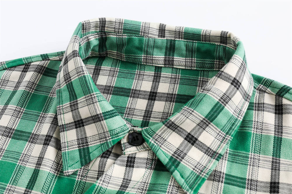 GrogeousBen  Unisex 2024 new spring irregular splicing plaid shirt men's American retro green plaid shirt jacket couple