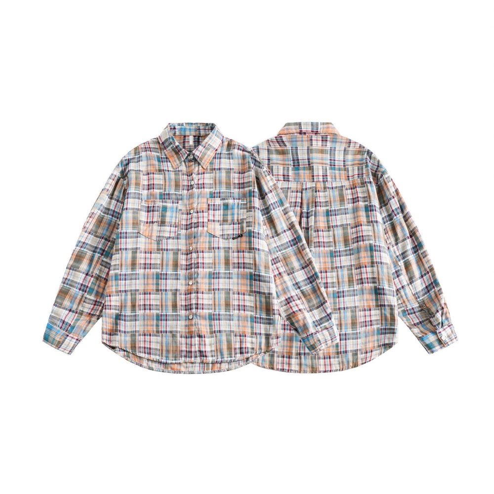 GrogeousBen  Unisex 2024 new retro patchwork plaid long-sleeved shirt for men, trendy brand design, niche casual shirt jacket.