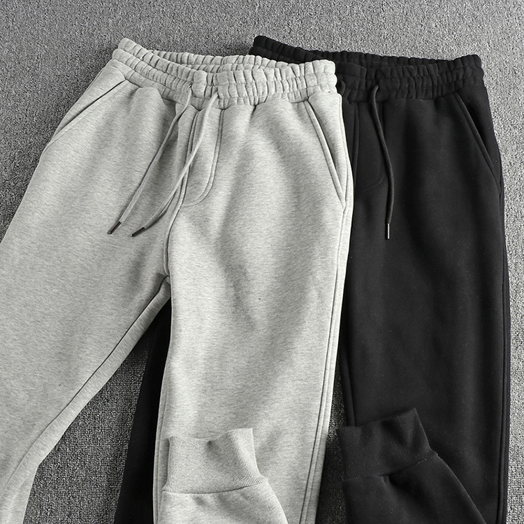 GrogeousBen  Men's Natural water-washed solid color simple casual pants for men, heavy-duty fleece-lined thick drawstring waist sports pants with cuffed ankles.