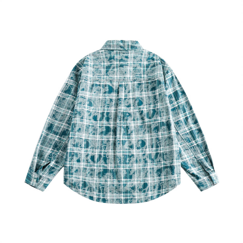 GrogeousBen  Unisex 2024 new vintage tie-dye green plaid long-sleeved shirt unisex spring casual versatile plaid shirt jacket