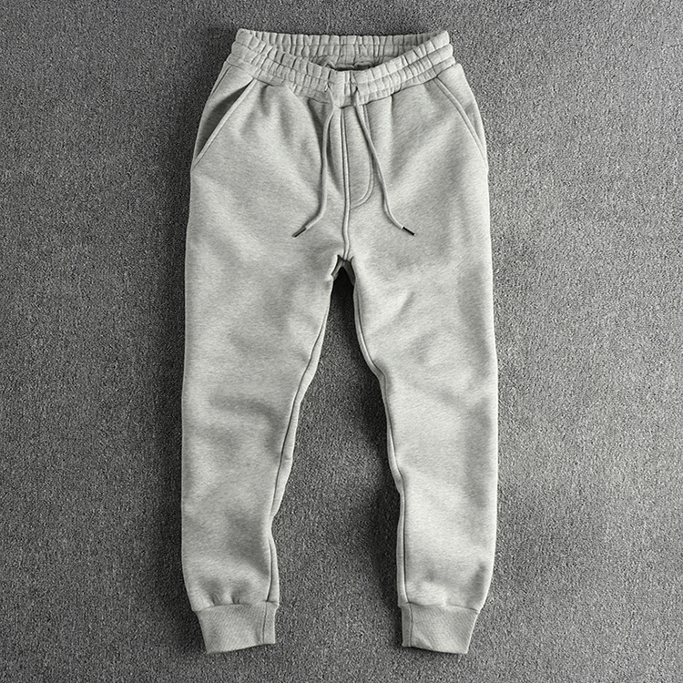 GrogeousBen  Men's Natural water-washed solid color simple casual pants for men, heavy-duty fleece-lined thick drawstring waist sports pants with cuffed ankles.